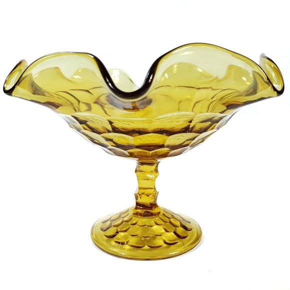 Viking Georgian Honeycomb 6.5" Crimped Amber Bowl - Picture 2 of 7